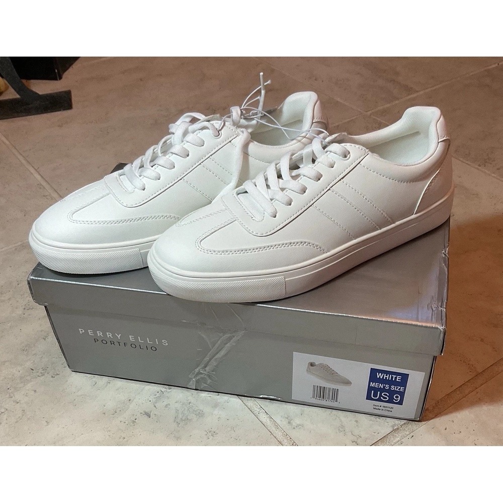 NIB - US Men's 9, Perry Ellis Portfolio White Mead Sneakers, lace-up
